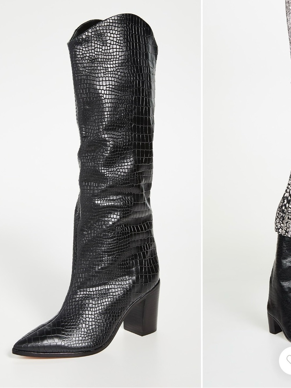 SCHUTZ Black Croc-Embossed Knee-High Block Heel Boots